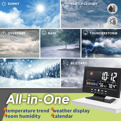 🔥Grouneco 🔥🔥🔥Last Day Sale 50%🔥Digital LED Temperature Humidity Monitor Weather Forecast LED Table Alarm Clock