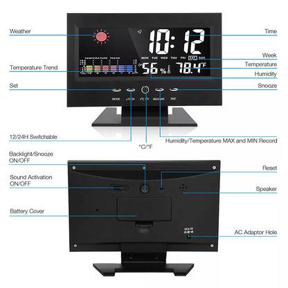 🔥Grouneco 🔥🔥🔥Last Day Sale 50%🔥Digital LED Temperature Humidity Monitor Weather Forecast LED Table Alarm Clock