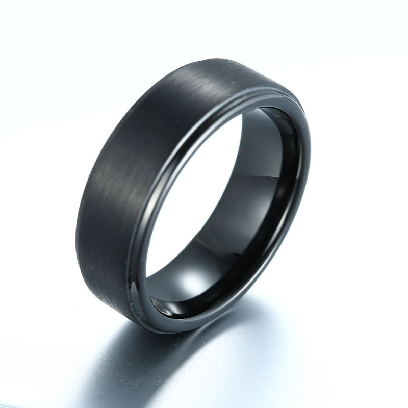 Hand Jewelry All Black Fashion Simple Men's Stainless Steel Tungsten Steel Ring Popular Jewelry