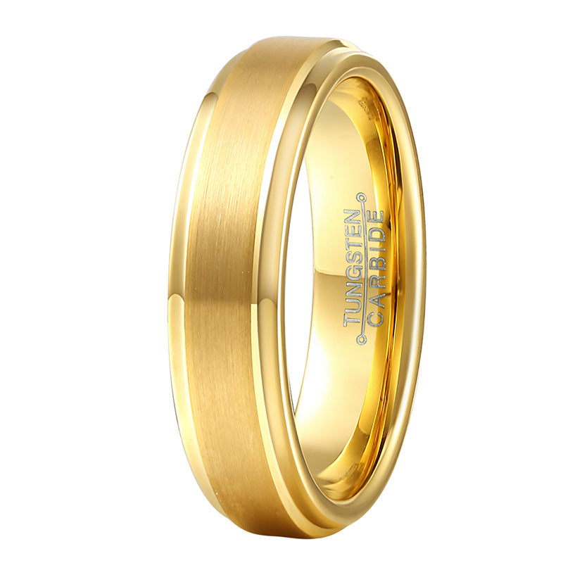 Electroplating Golden Glossy Light Luxury Style Tungsten Steel Ring Exquisite Fashion Jewelry Gift