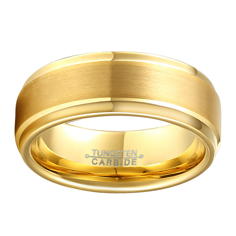Electroplating Golden Glossy Light Luxury Style Tungsten Steel Ring Exquisite Fashion Jewelry Gift