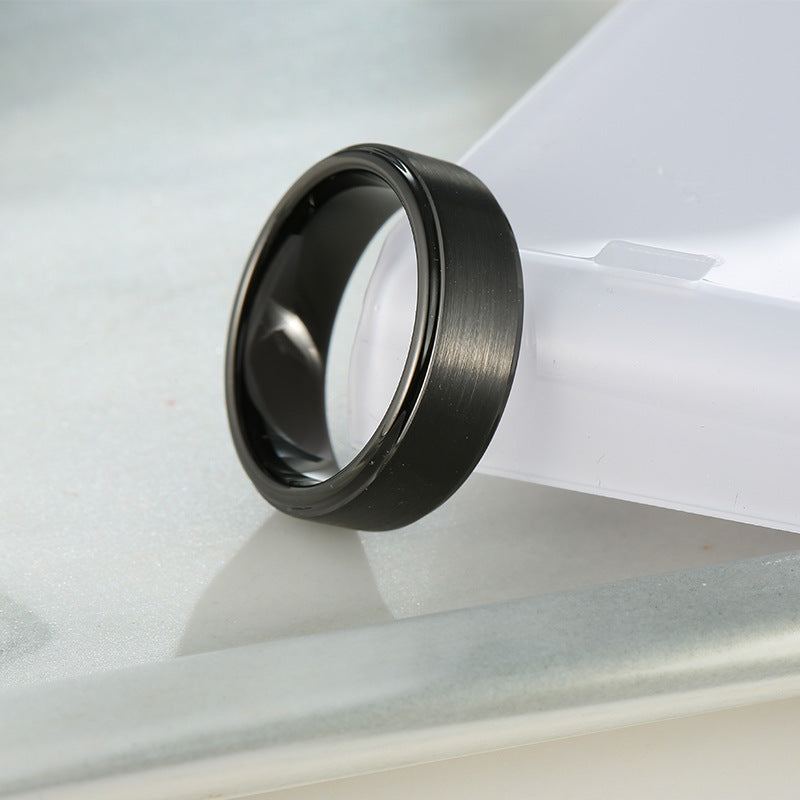 Hand Jewelry All Black Fashion Simple Men's Stainless Steel Tungsten Steel Ring Popular Jewelry