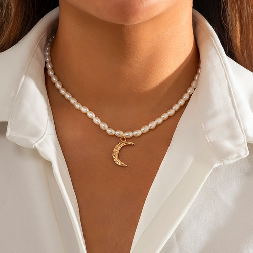 Moon Freshwater Rice Shape Pearl Necklace Rice Shape Necklace Strong Smooth