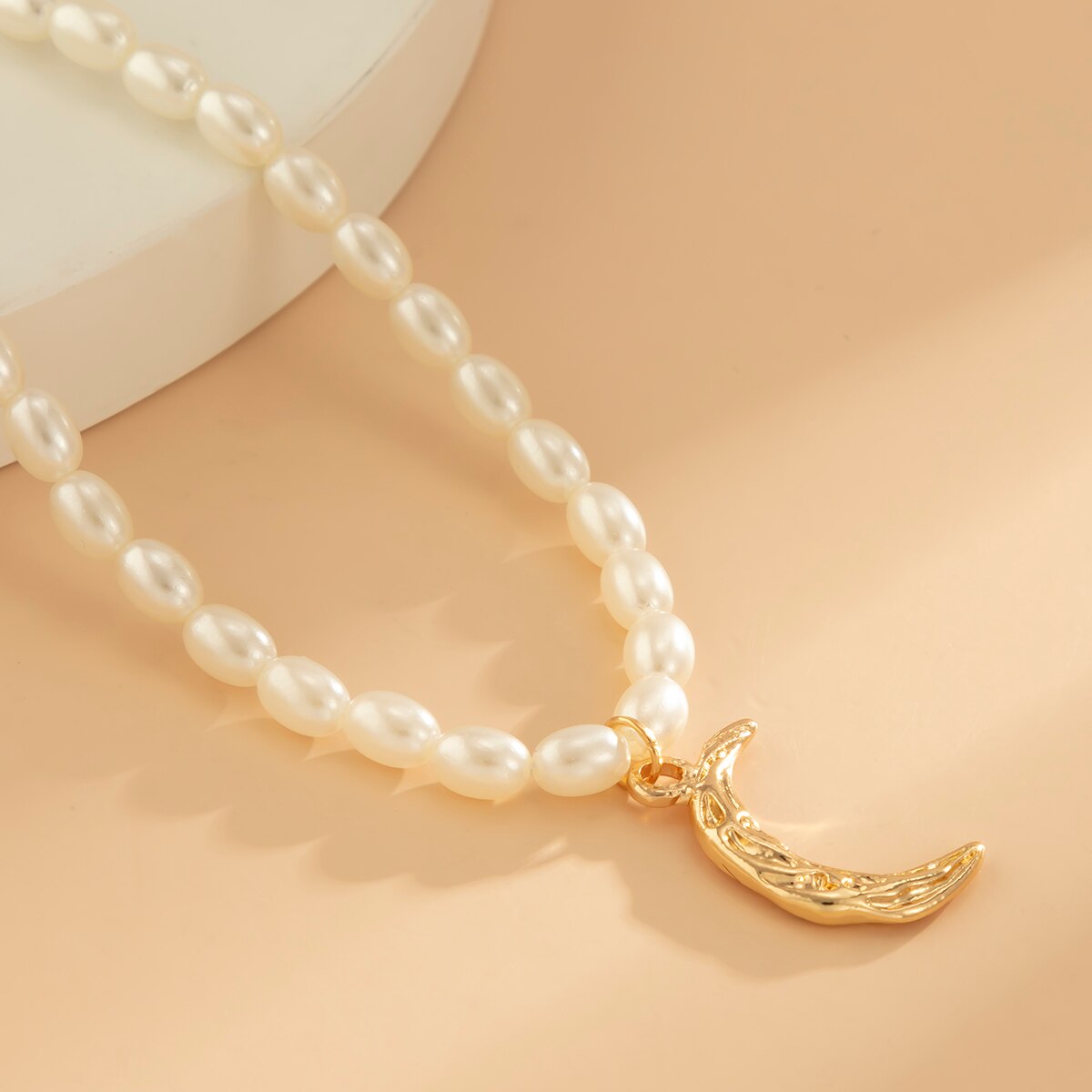 Moon Freshwater Rice Shape Pearl Necklace Rice Shape Necklace Strong Smooth