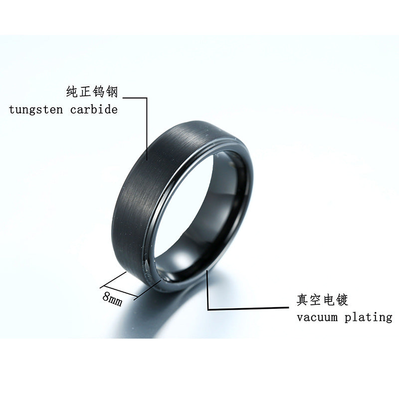 Hand Jewelry All Black Fashion Simple Men's Stainless Steel Tungsten Steel Ring Popular Jewelry