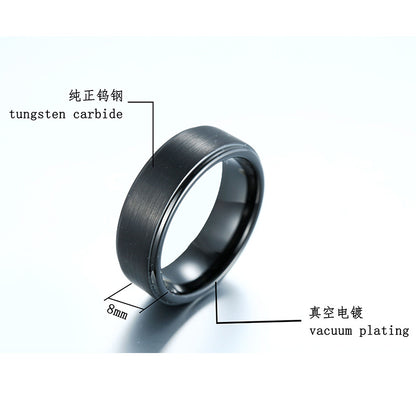 Hand Jewelry All Black Fashion Simple Men's Stainless Steel Tungsten Steel Ring Popular Jewelry