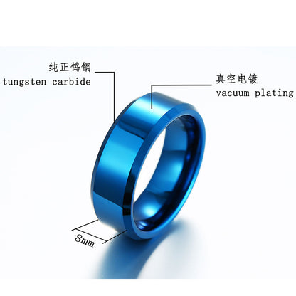 Jewelry Fashion All Blue Tungsten Steel Ring Men's Ring Anti-Scratch Tungsten Steel Explosive Ring Jewelry
